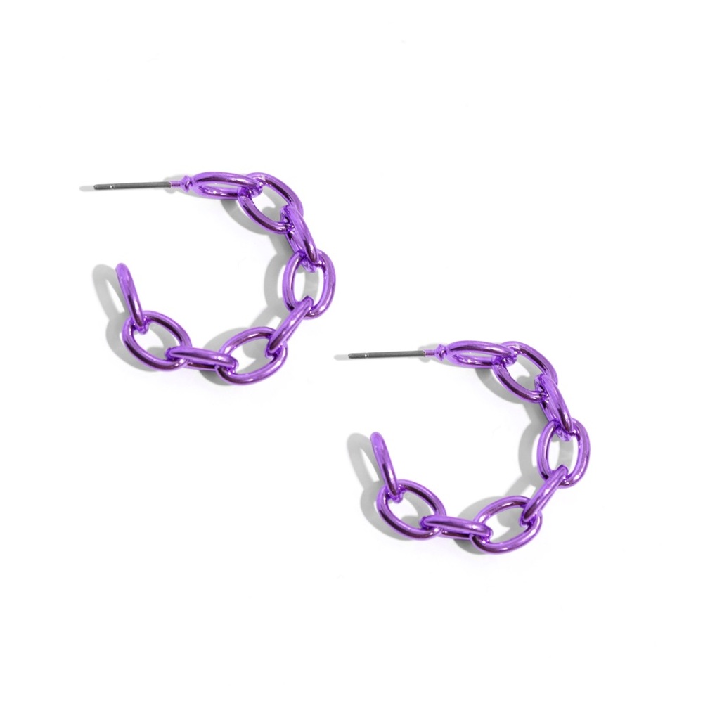 Purple Chrome Chain Link Earrings - Picture 1 of 2
